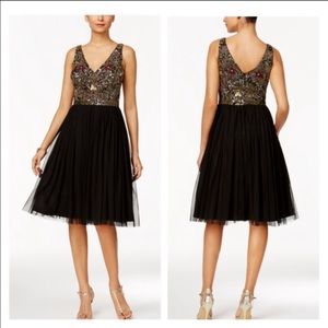 Adrianna Papell beaded cocktail tulle dress size 6